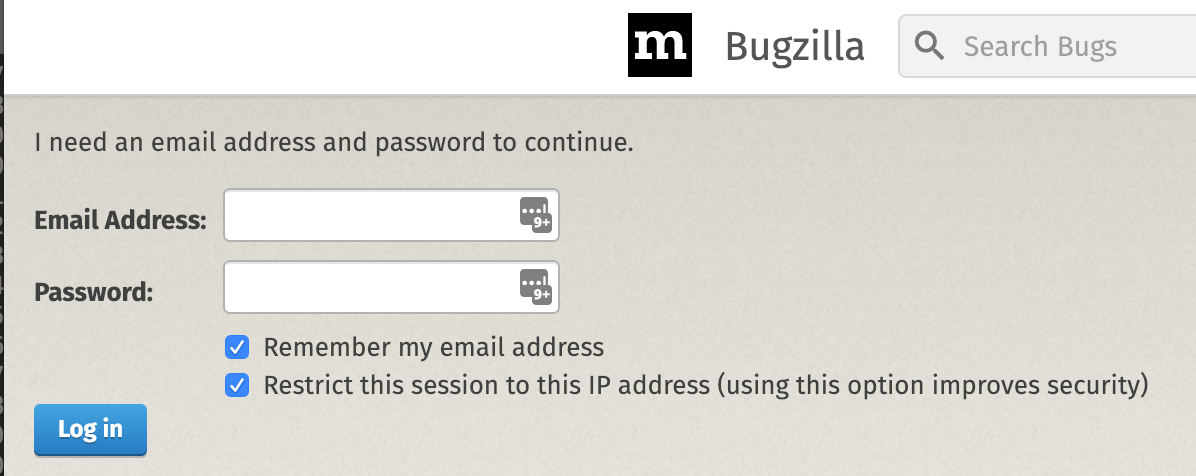 Log in with Bugzilla