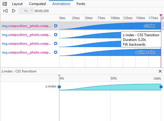 This is the Animations pane in the Firefox 57 Inspector.