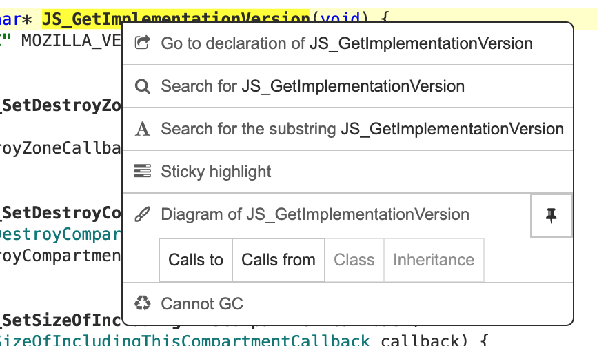 The context menu for diagramming