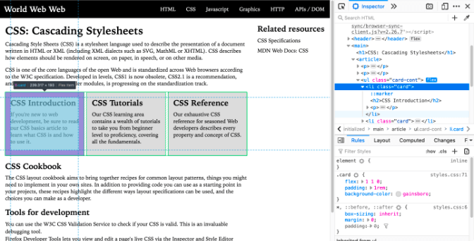 Flexbox overlay showing a flex container and its children